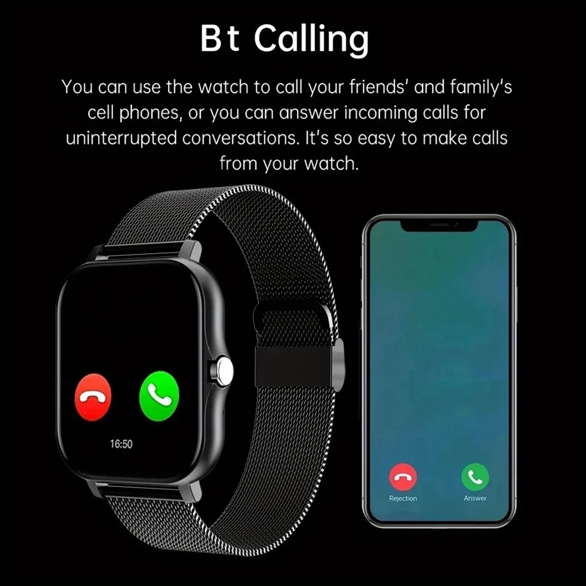 Hands-Free Bluetooth Call Smartwatch with advanced Bluetooth connectivity and fitness tracking. Stylish and functional design.