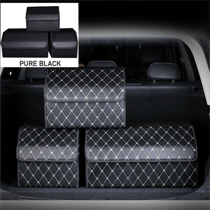 SEAMETAL Luxury Car Trunk Organizer - PU Leather Large Trunk Storage Box with Hook and Loop Lid