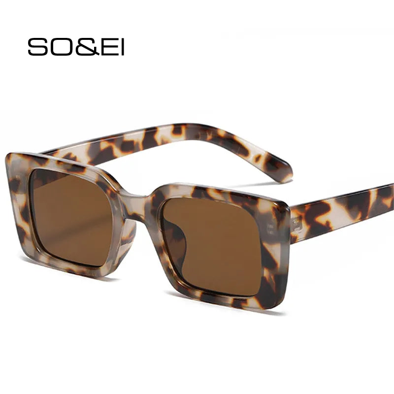 SO&EI leopard rectangle sunglasses with UV400 protection for men and women.