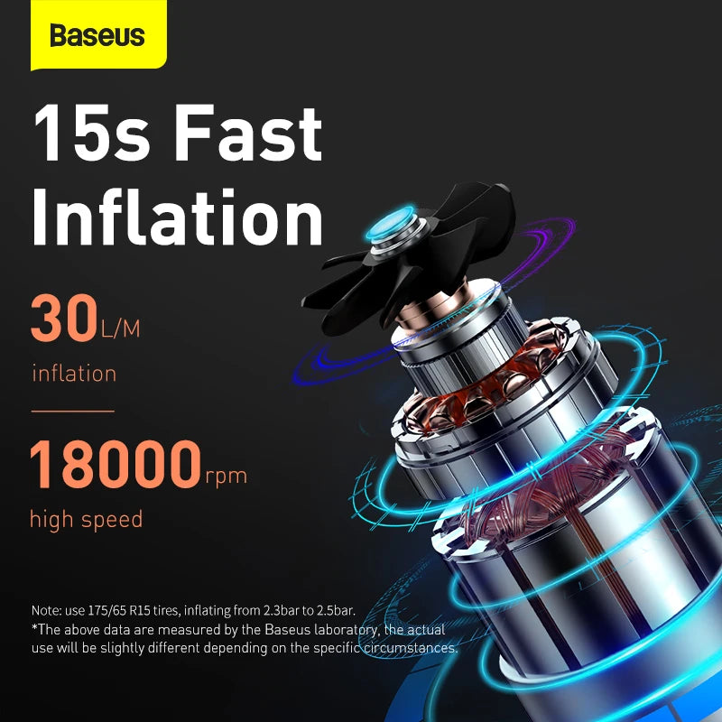 Baseus Mini Car Air Compressor 12V 150PSI with smart digital display.