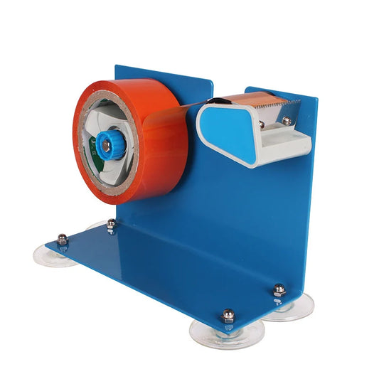 Hand-held heavy-duty packing tape dispenser cutting tape for carton sealing.