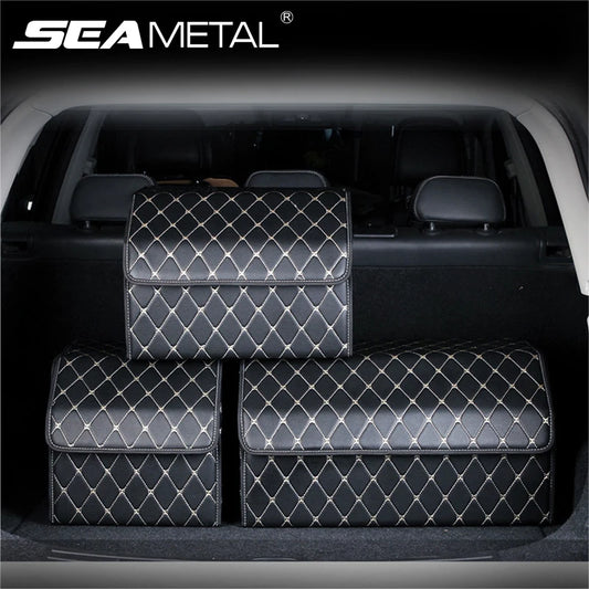 SEAMETAL luxury car trunk organizer in PU leather with hook and loop lid, large size