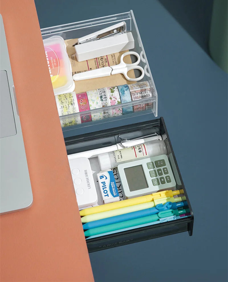 Self-Stick Under Desk Drawer Organizer - Hidden Plastic Storage Tray