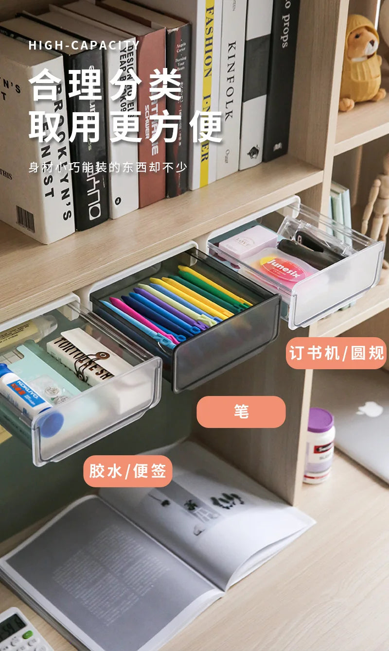 Self-Stick Under Desk Drawer Organizer - Hidden Plastic Storage Tray