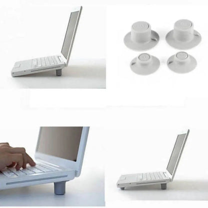 Two large and two small grey laptop cooling pads, designed to prevent overheating and provide stability with a skidproof surface, suitable for universal laptop sizes.