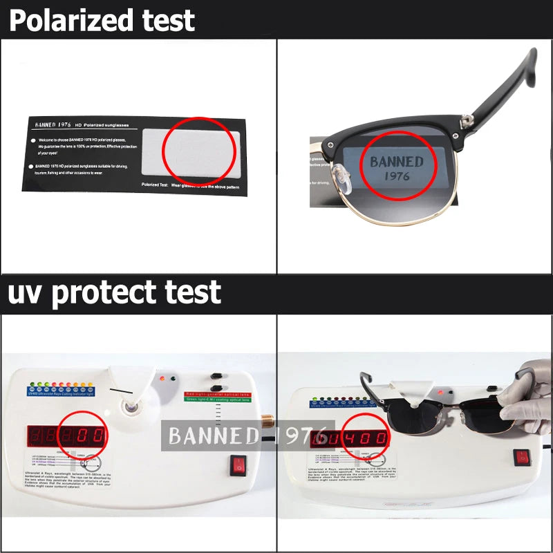 UV400 HD polarized semi-rimless sunglasses with black plastic titanium frame and Polaroid lenses, designed for both men and women.