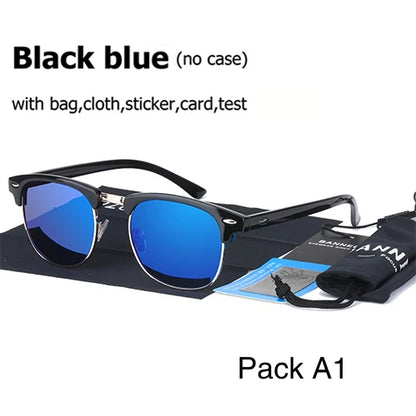 UV400 HD polarized semi-rimless sunglasses with black plastic titanium frame and Polaroid lenses, designed for both men and women.