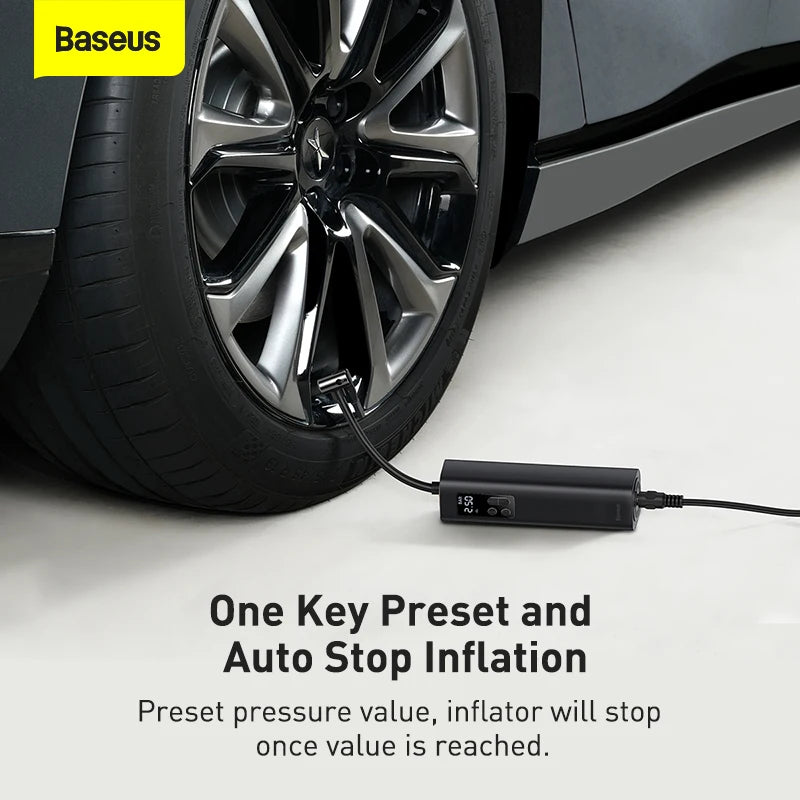 Baseus Mini Car Air Compressor 12V 150PSI with smart digital display.