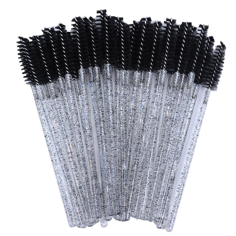 OKAYLASH 50PCS Glitter Eyelash Mascara Wands - Crystal Spoolie Brushes