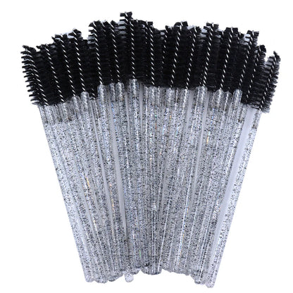 OKAYLASH 50PCS Glitter Eyelash Mascara Wands - Crystal Spoolie Brushes