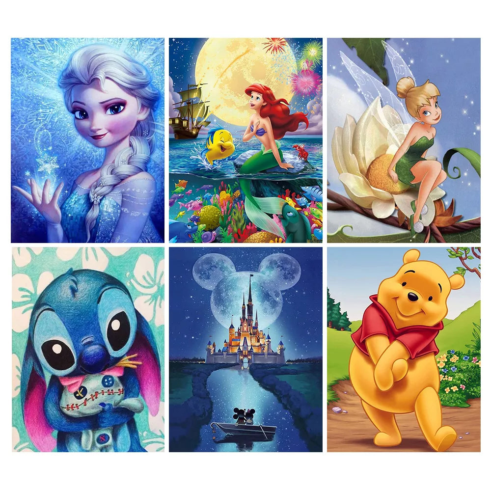 Disney 5D diamond painting kit featuring a Cartoon Princess design, including round acrylic diamonds and a full-pasting canvas for home decor