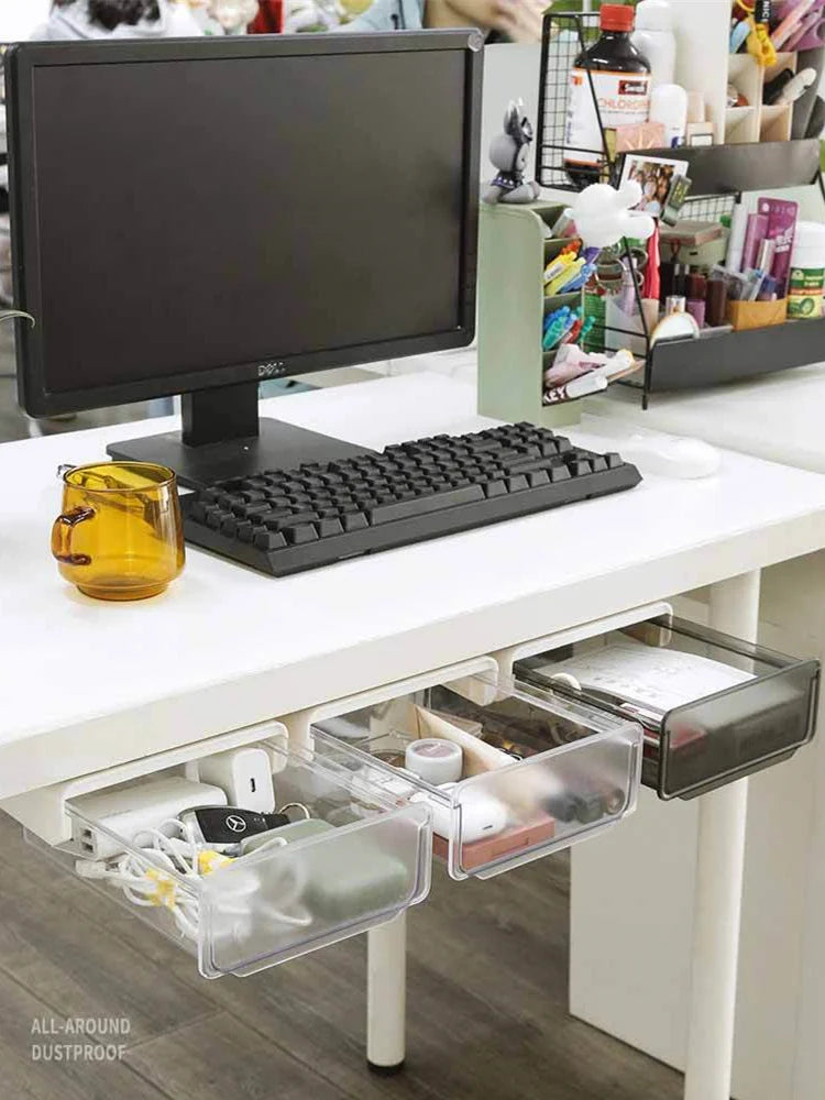 Self-Stick Under Desk Drawer Organizer - Hidden Plastic Storage Tray