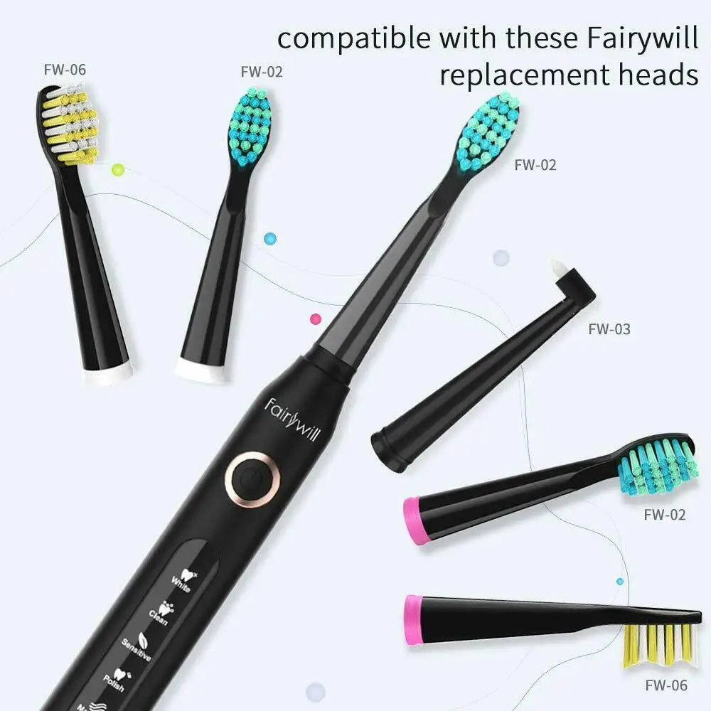 Fairywill FW-507 Electric Sonic Toothbrush | Rechargeable Waterproof with USB Charging & Replacement Heads