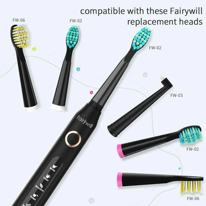 Fairywill FW-507 Electric Sonic Toothbrush | Rechargeable Waterproof with USB Charging & Replacement Heads