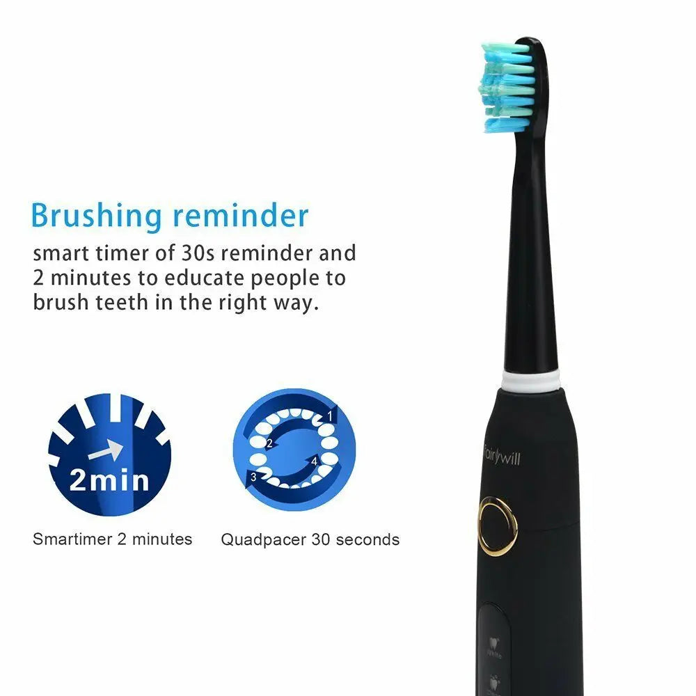 Fairywill FW-507 Electric Sonic Toothbrush | Rechargeable Waterproof with USB Charging & Replacement Heads