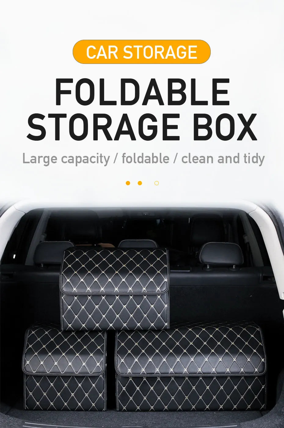 SEAMETAL Luxury Car Trunk Organizer - PU Leather Large Trunk Storage Box with Hook and Loop Lid