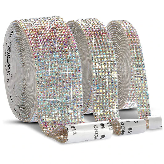 Self-adhesive crystal rhinestone sticker ribbon for adding sparkle to DIY projects.