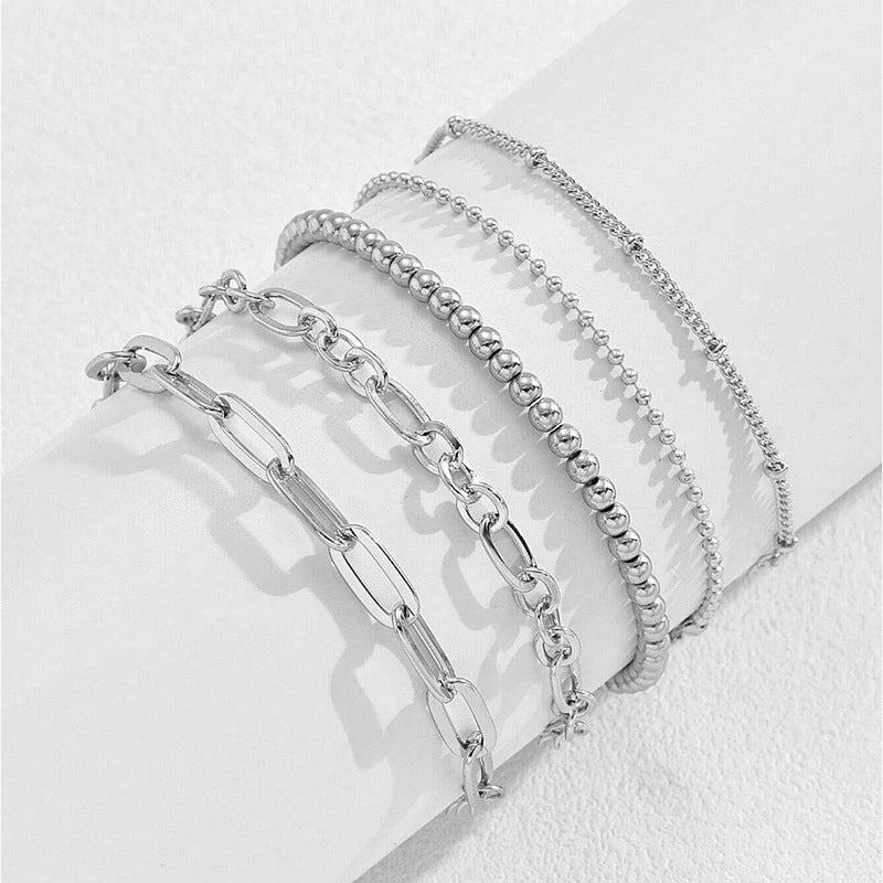 Fashion Ball Bead Chain Cross Back Multi-Layer Bracelet