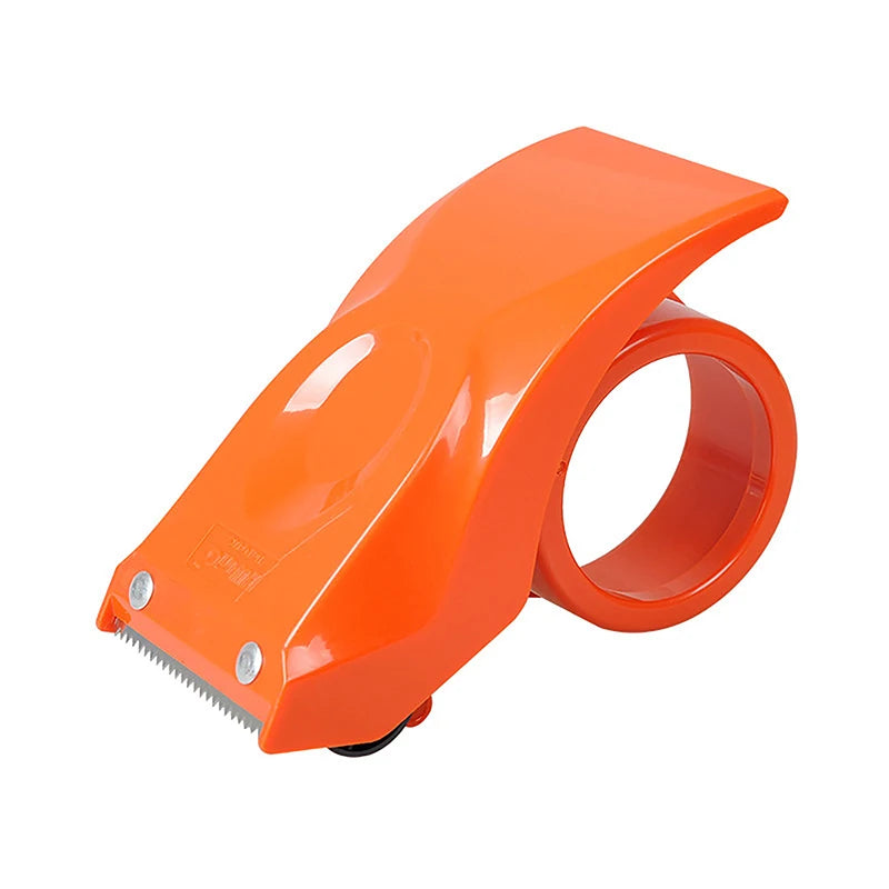 Heavy duty shipping tape dispenser with large transparent tape and built-in cutter.