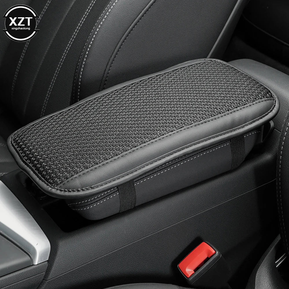 Universal car armrest pad made of breathable ice silk and PU leather