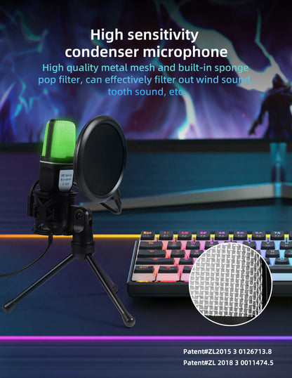 SF666R USB Microphone with RGB Lighting - Condenser Gaming Mic for PC