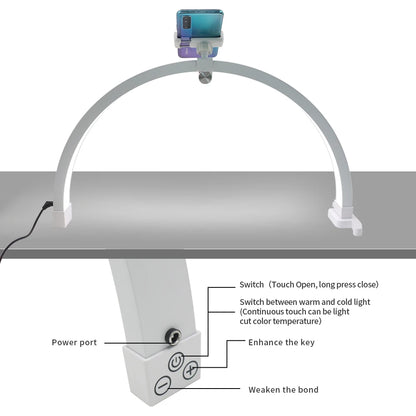 Half Moon LED Nail Table Lamp - 56cm Foldable Bi-Color Manicure Light