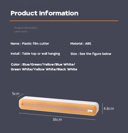 Magnetic food film dispenser with cutter, suitable for plastic wrap and foil.