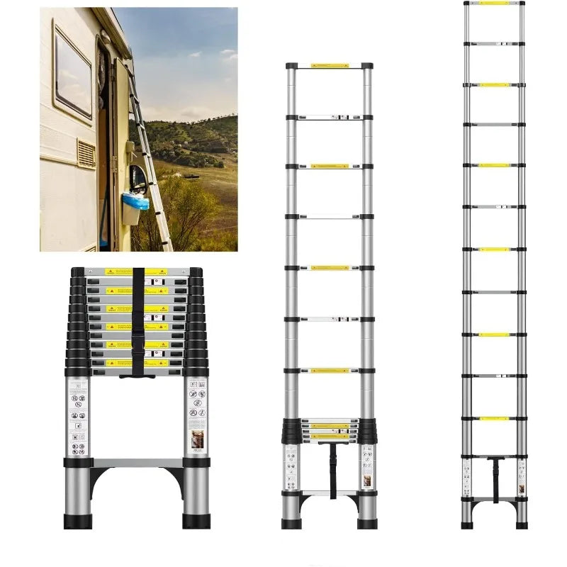 3-step aluminum folding ladder with anti-slip pedals and telescoping design, supports up to 330 lbs. Ideal for versatile tasks and easy storage.