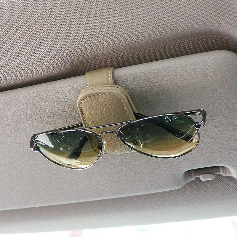 Hanging Protective Car Glasses Holder - Magnetic Sunglasses Clip PU Leather