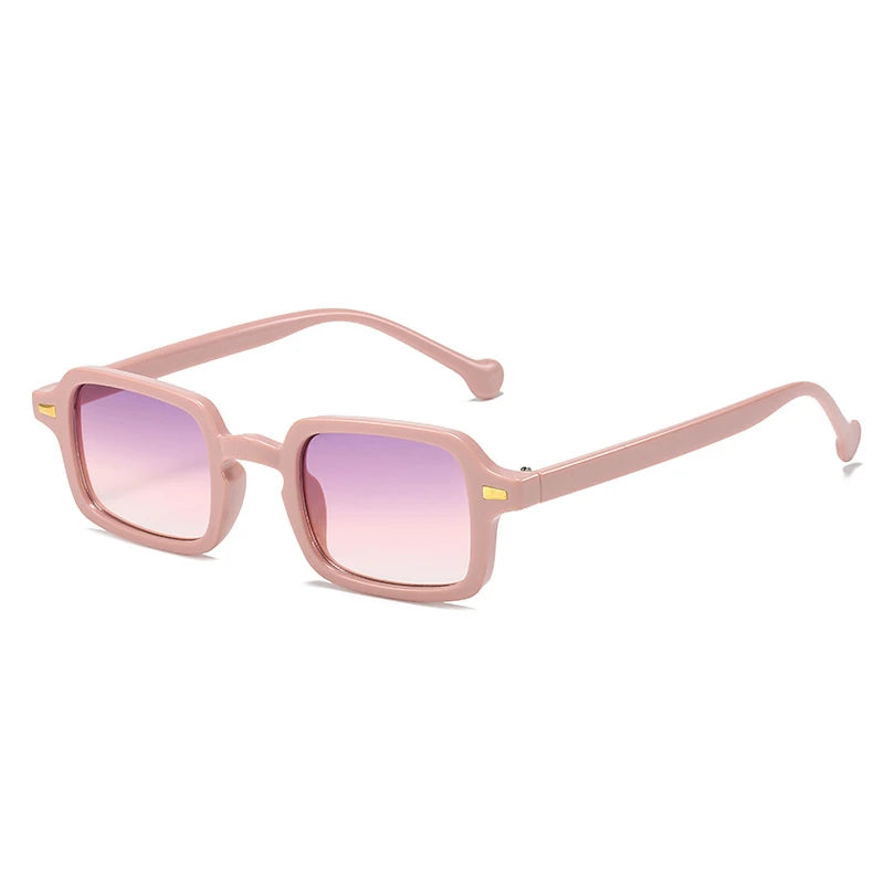 SO&EI fashion square sunglasses with retro rivet decoration and gradient UV400 lenses, available in leopard and blue, designed for women and men.