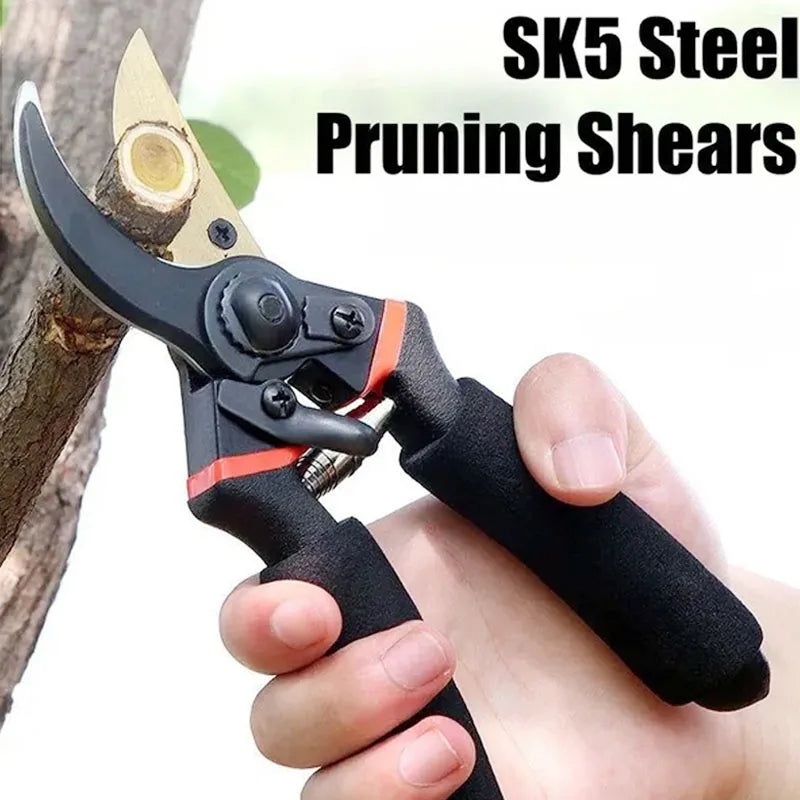 Garden pruning shears with stainless steel blades and ergonomic handle