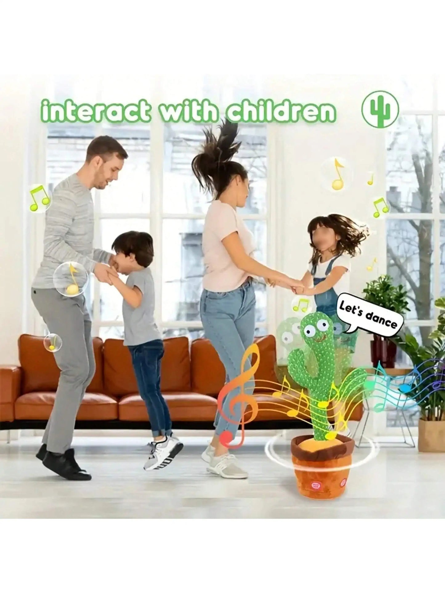 Dancing talking cactus toy that sings, mimics, and repeats phrases, made from soft cotton. Perfect for boys and girls aged 14 and up.