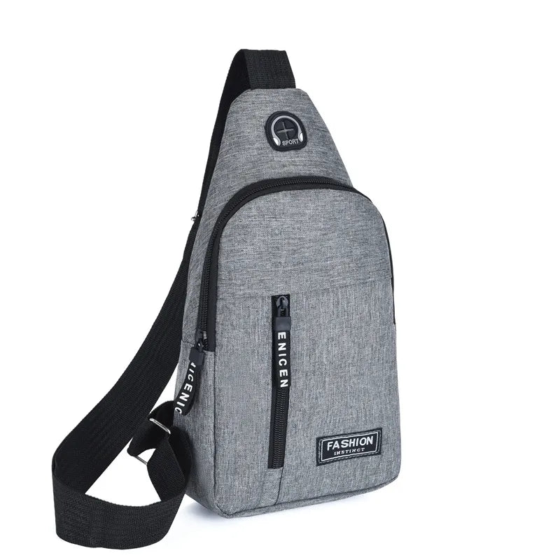 Markroyal multifunctional men's chest bag in Oxford cloth, available in black, gray, and blue, with a telescopic handle and multiple compartments.