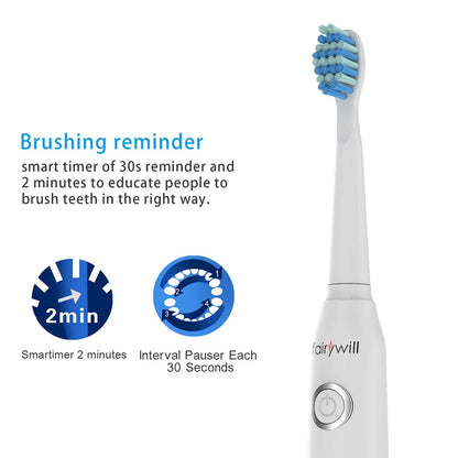 Fairywill FW-507 Electric Sonic Toothbrush | Rechargeable Waterproof with USB Charging & Replacement Heads