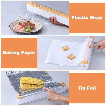 New Food Film Dispenser with Magnetic Strip – Wrap Cutter & Storage Box