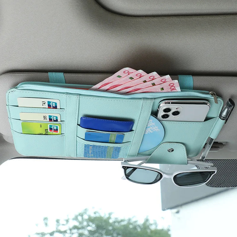 JLEC Leather Car Sun Visor Organizer for Sunglasses and Cards in Trucks