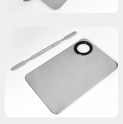 Makeup Mixing Palette Upgrade Stainless Steel Metal Mixing Tray with Spatula Artist Tool for Mixing Foundation Nail-Art