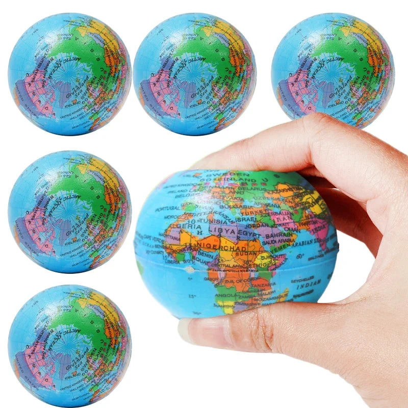 Stress Relief PU Foam Globe Squeeze Ball Toy for Kids & Adults