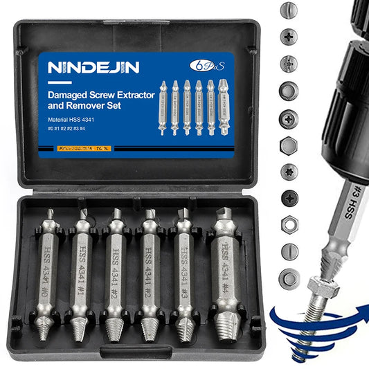 NINDEJIN 4/5/6pcs damaged screw extractor drill set made of high carbon steel.