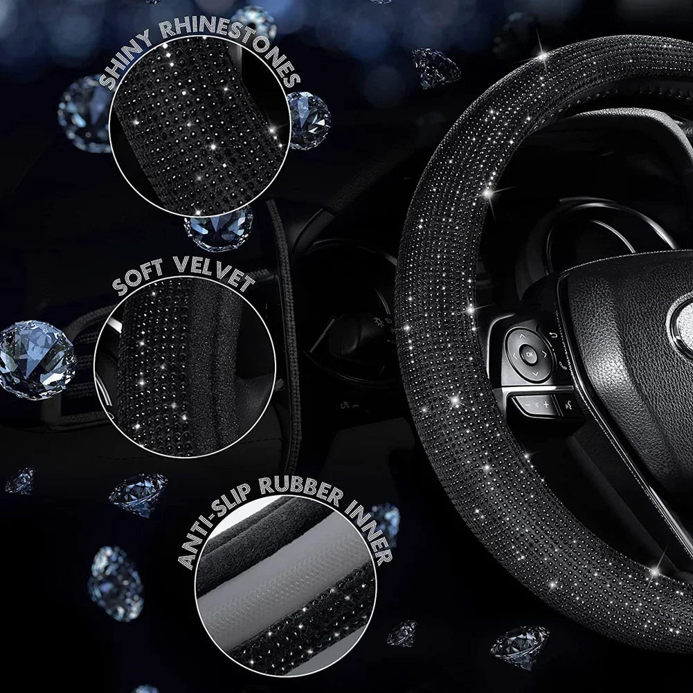 Bling rhinestones crystal steering wheel cover for 37-38cm wheels.