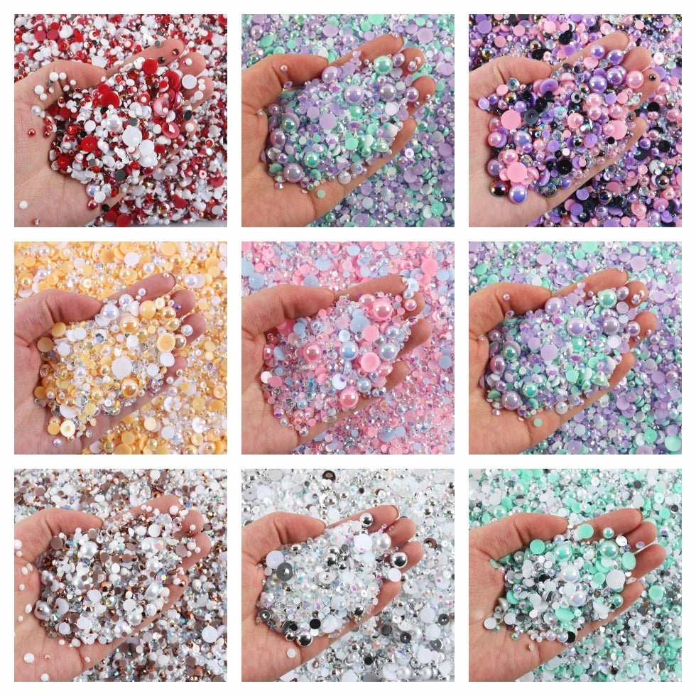 Flat Back Resin Rhinestones and Pearl Beads Mix for DIY Crafts, Nails, Face Art