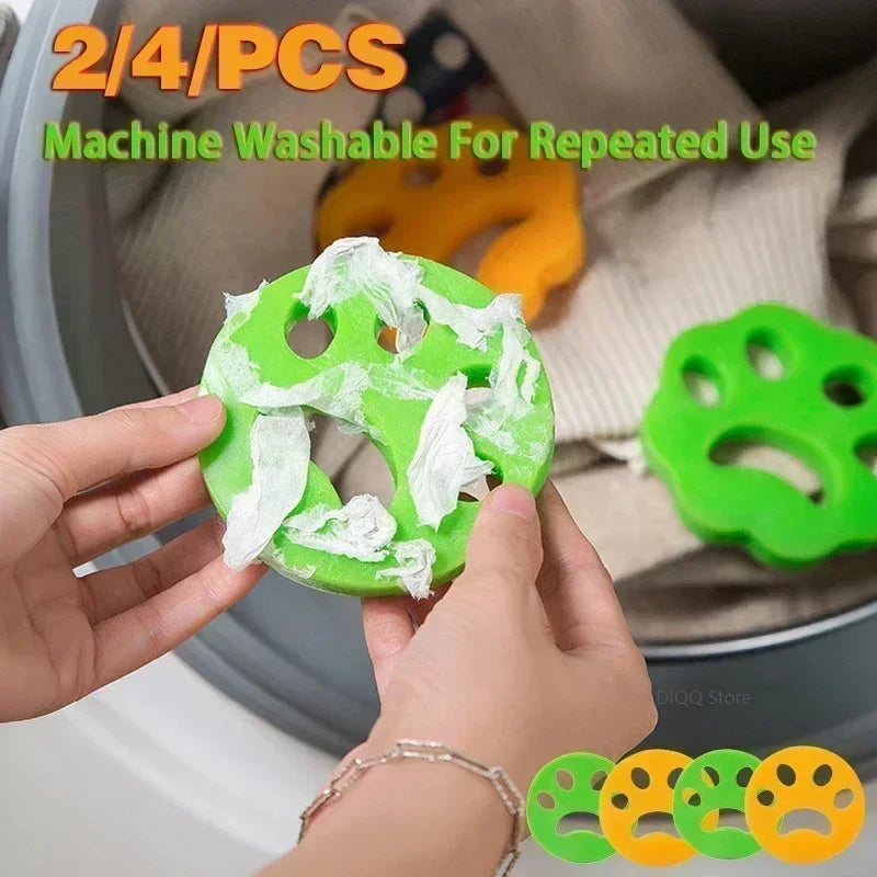 Reusable silicone lint remover in Orange, Green, or Mixed colors, designed for catching pet hair and lint in the washing machine, protecting clothes and reducing odors.