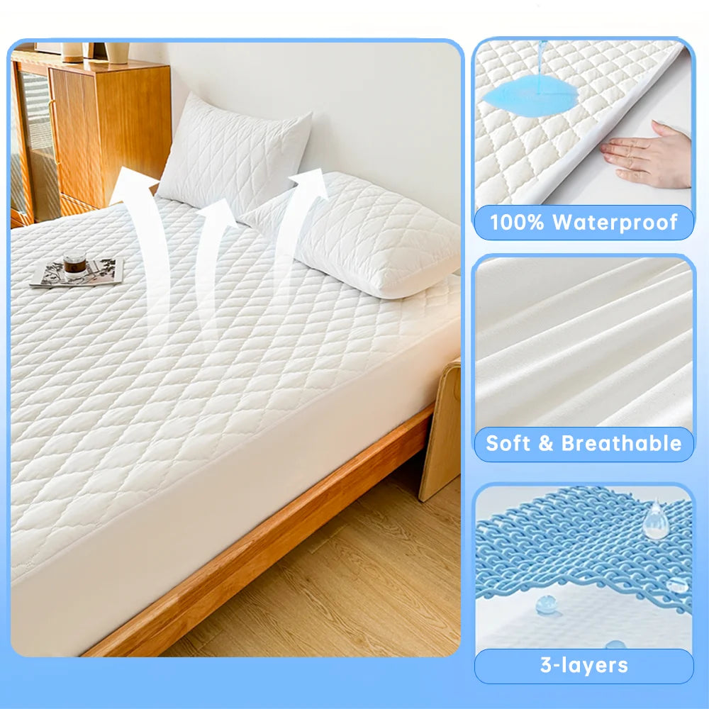 Waterproof Fitted Mattress Cover - Single/Double, Anti-Dust Mite Protector