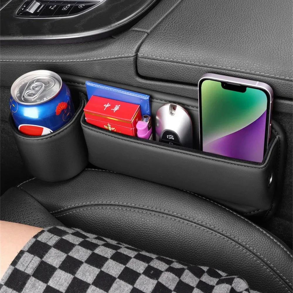 Leather Car Seat Gap Organizer with Cup Holder - Multifunction Console Crevice Filler