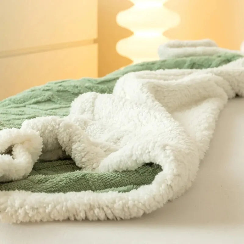 Tapestry lamb wool blanket, thickened for warmth, perfect for home or office use.