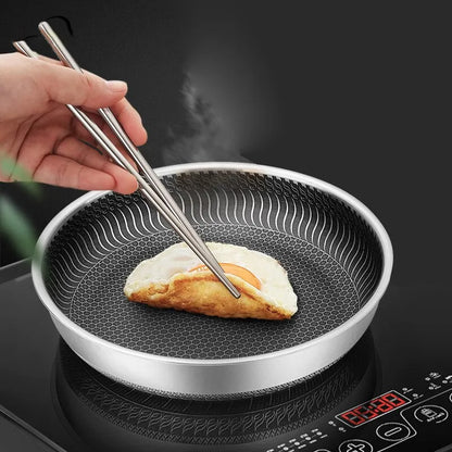 Tri-Ply Stainless Steel Frying Pan 316 Wok with Double-Sided Honeycomb Design