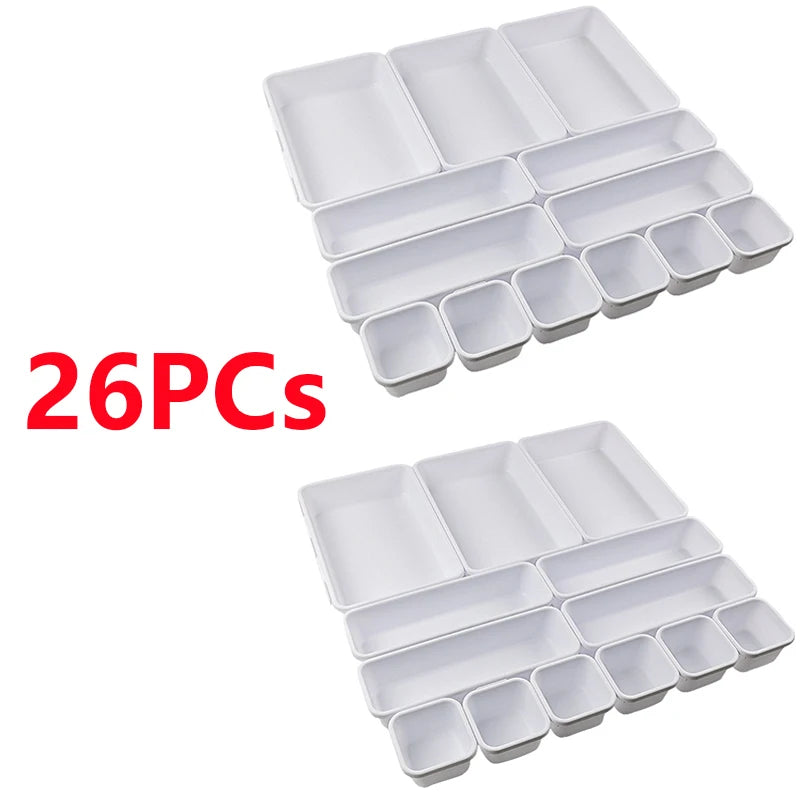 13/26 PCs Drawer Organizers Separator - Plastic Storage Boxes for Home & Office