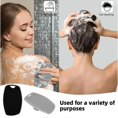 Soft silicone exfoliating brush for gentle body cleansing and massage, suitable for all skin types.