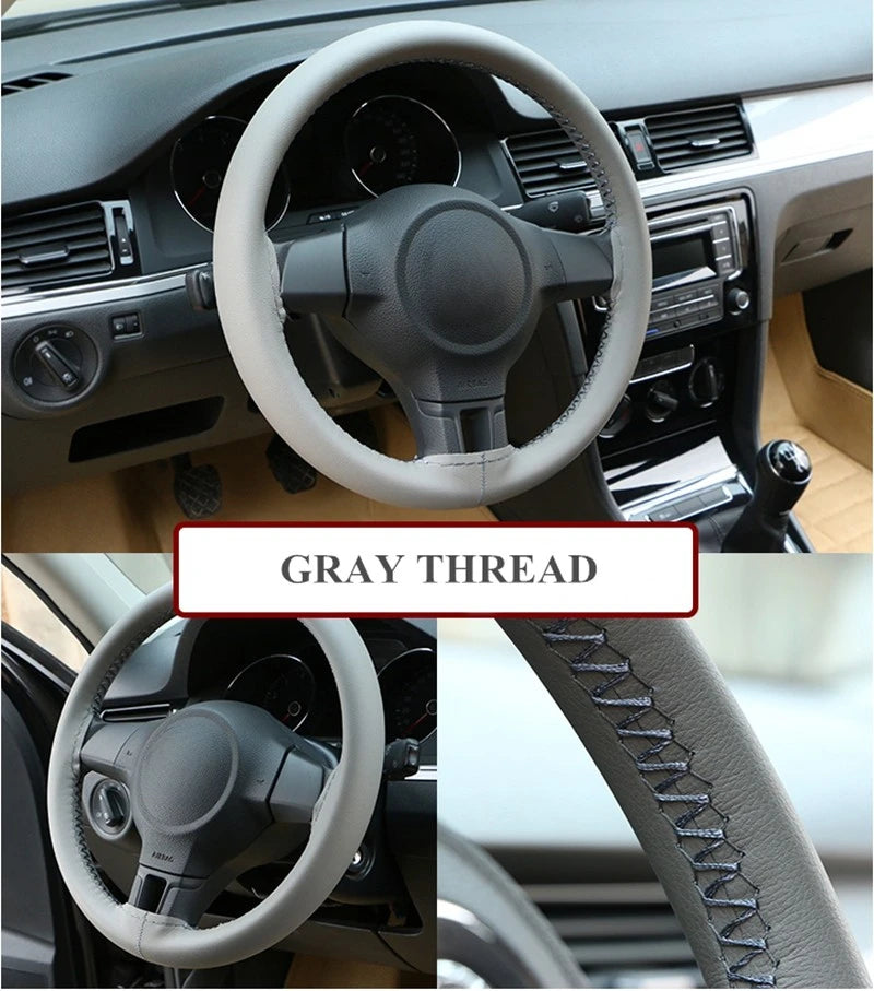 DIY Soft Fiber Leather Steering Wheel Cover Universal Braid with Needles & Thread