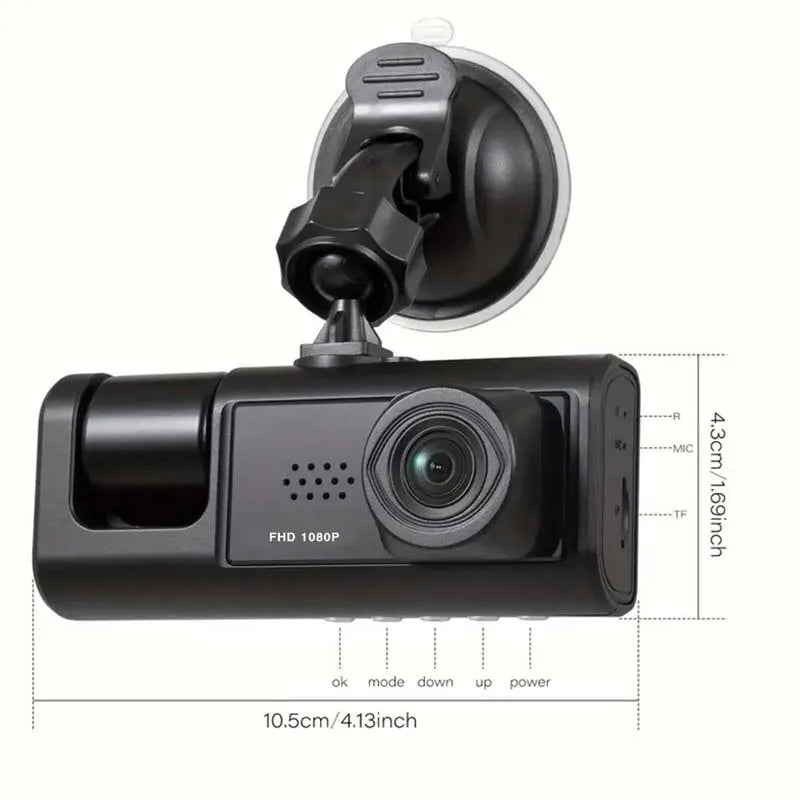 Baideluo Dash Cam with IR Night Vision, 1080P, 3 Cameras & 2" IPS Screen